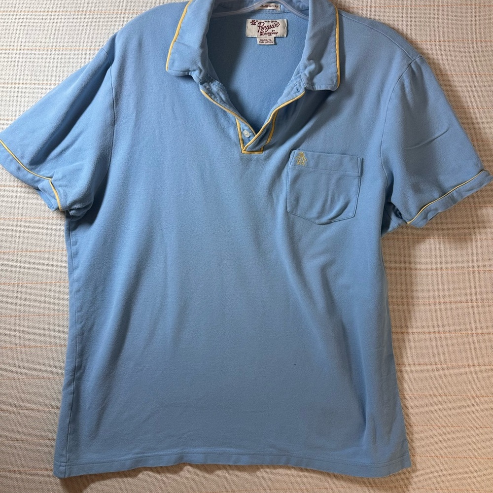 Men's Blue Polo Shirt with Yellow Trim